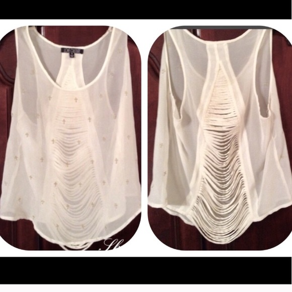 Sheer Cream/Gold Shredded Back Blouse - Picture 2 of 5